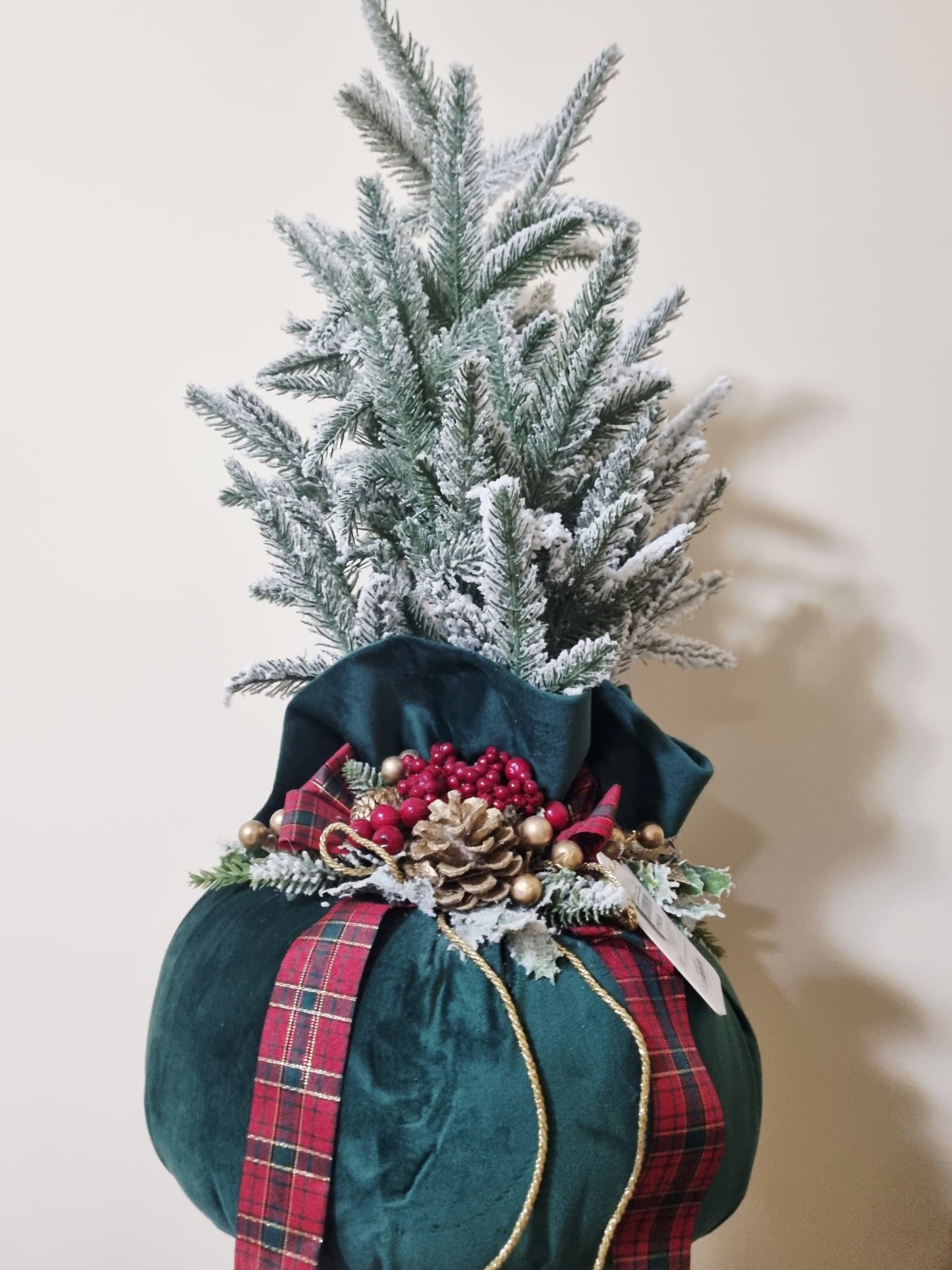 Fiori Di Lena Pouf in Velluto Verde Natalizio
