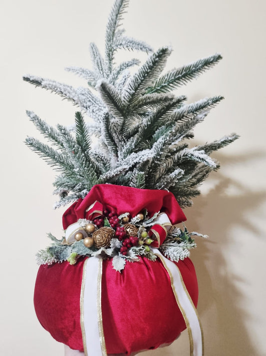 Fiori Di Lena Pouf in Velluto Rosso Natalizio