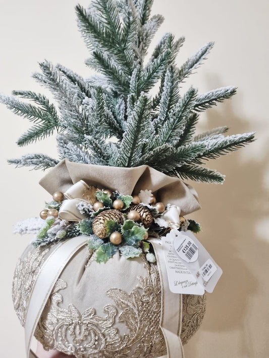 Fiori Di Lena Pouf in Velluto Nocciola Natalizio H55