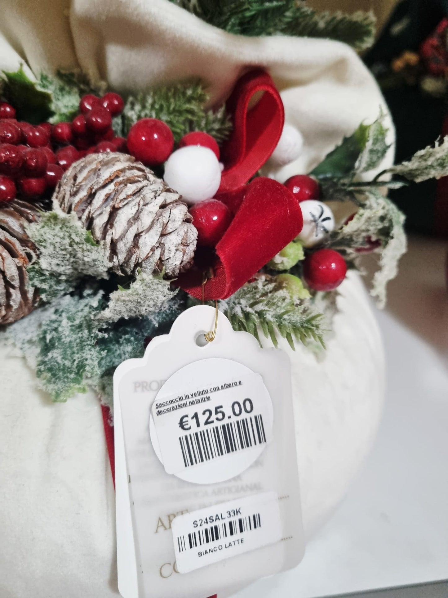 Fiori Di Lena Pouf in Velluto Panna e Rosso