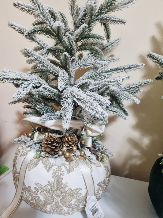 Fiori Di Lena Pouf in Velluto Panna e Oro