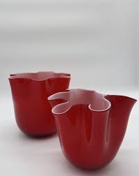 EDG Enzo De Gasperi Vaso Drappo Vetro H 14 Cm D 17 Cm rosso