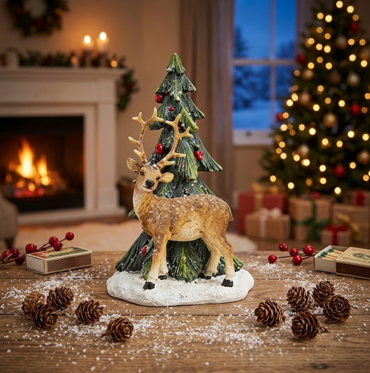 Albero di Natale Decorativo con Cervo in Resina (20 cm)