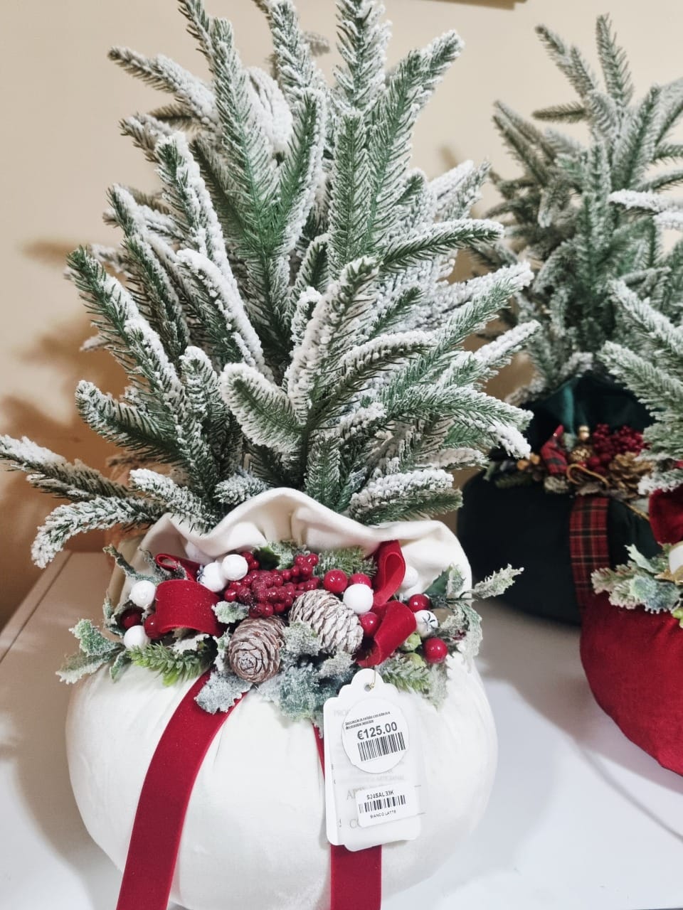 Fiori Di Lena Pouf in Velluto Panna e Rosso