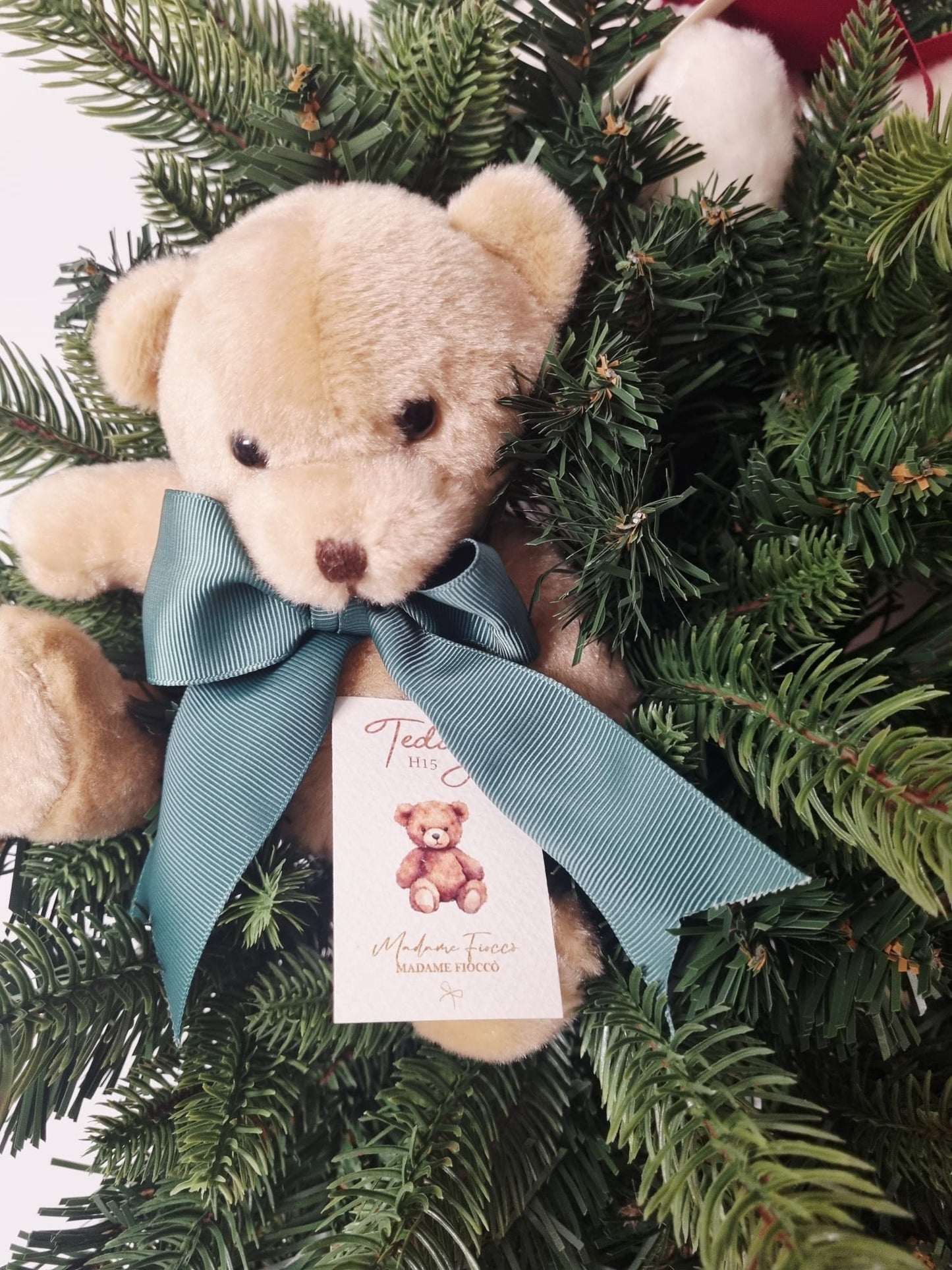 EDG Enzo De Gasperi Ghirlanda Natalizia Pino Argentato D60 cm con fiocchi e orsetti Madame Fiocco'