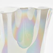 EDG Enzo De Gasperi Vaso Drappo Vetro H 18 Bianco Perlato
