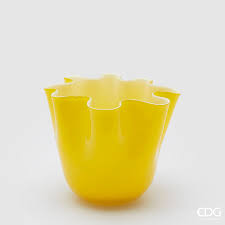EDG Enzo De Gasperi Vaso Drappo Vetro H 14 Giallo