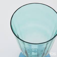 EDG Enzo De Gasperi Vaso Righe Coppa con Piede H 21 Cm D 15 Cm Azzurro