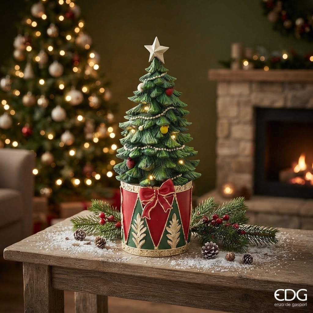 EDG Enzo De Gasperi Decoro Pino Su Tamburo con led H37 D16 cm