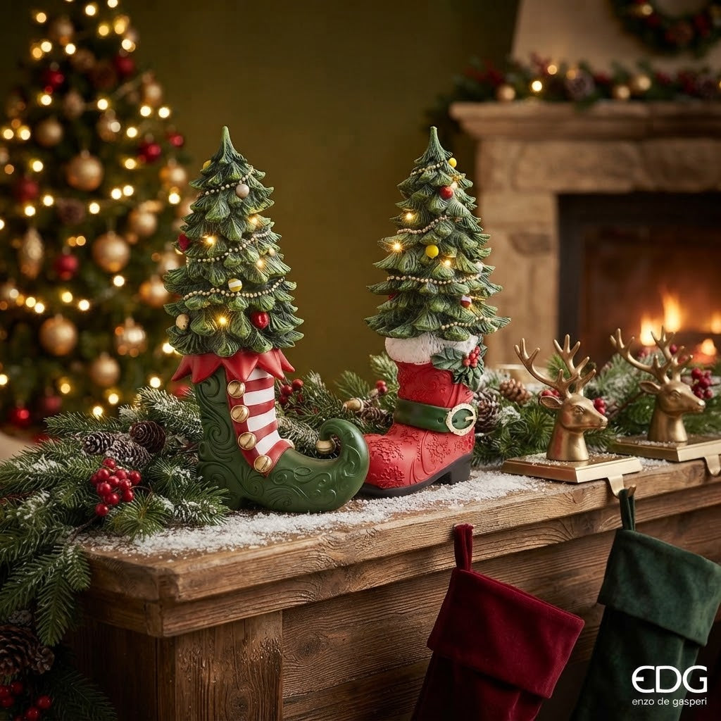EDG Enzo De Gasperi Set 2 Decori Stivale con Pino a Led H39 cm