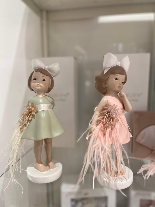 BOMBONIERA BIMBA ROSA CON GIOIELLI E PIUME