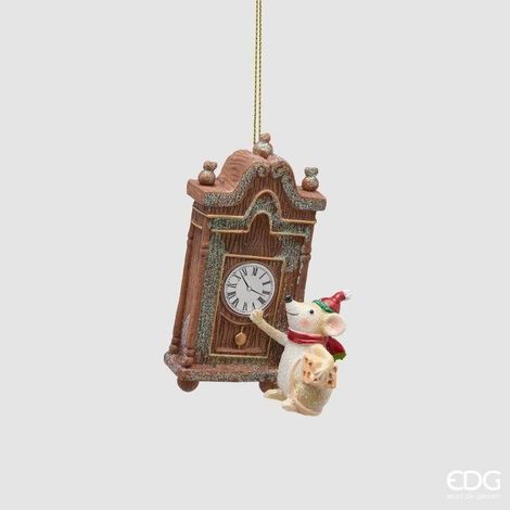 EDG-Enzo De Gasperi  Decorazione Orologio Cucù con Topino H10 Bianco Marrone