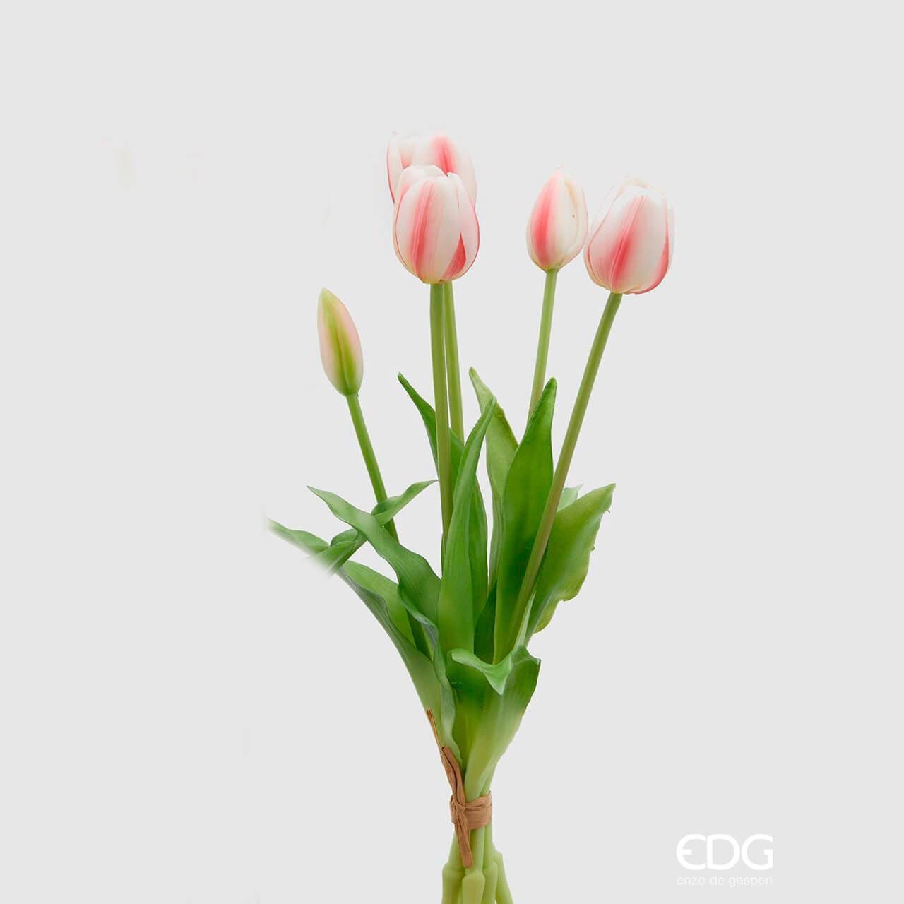 EDG Enzo De Gasperi Bouquet 5 Tulipani Olis Bianco-rosa H 40 cm