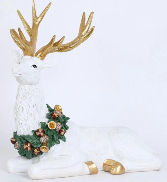 FIORI DI LENA Cervo In Resina Bianco/Oro Fiori Di Lena