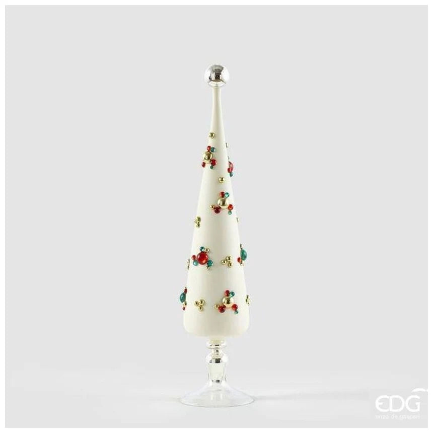 EDG Cono Decorativo Natalizio in Vetro Bianco H 52 cm