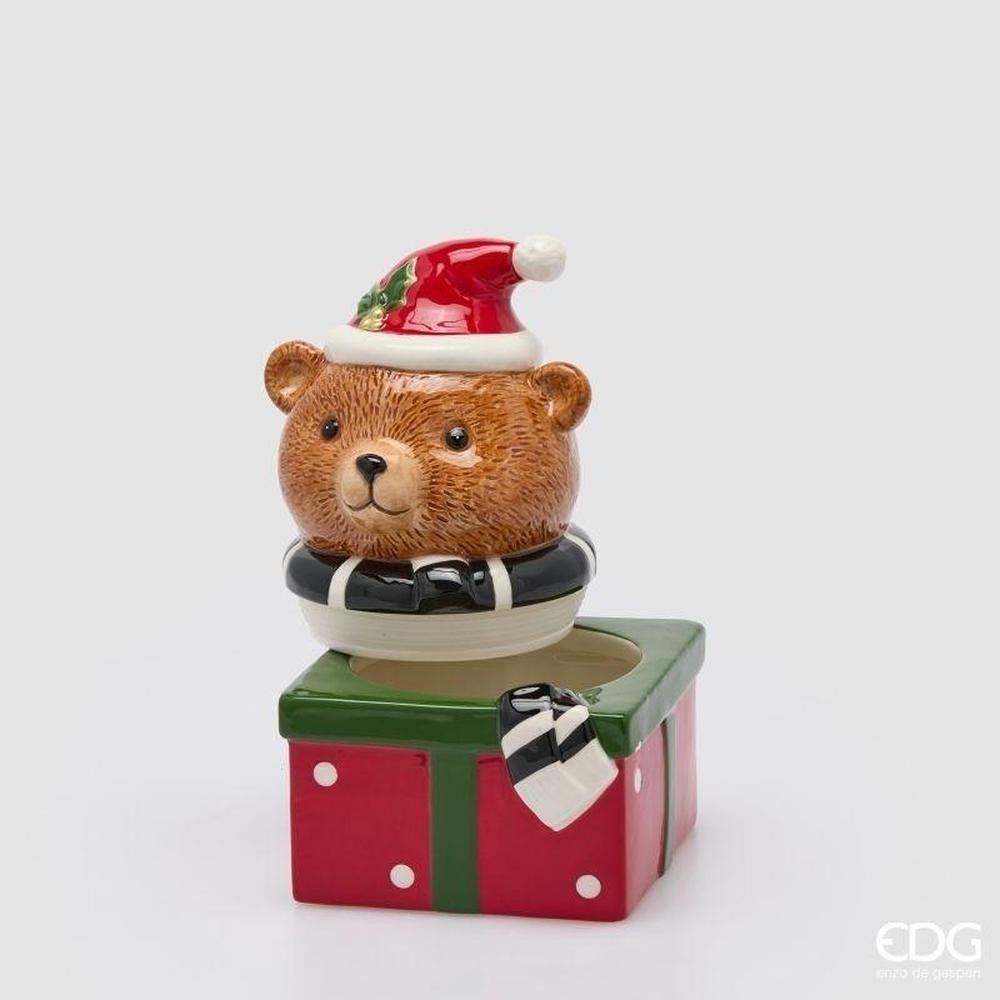 EDG- Enzo De Gasperi  Contenitore Orso con sciarpa e Pacco regalo H24