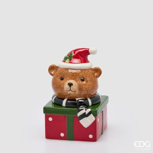 EDG- Enzo De Gasperi  Contenitore Orso con sciarpa e Pacco regalo H24