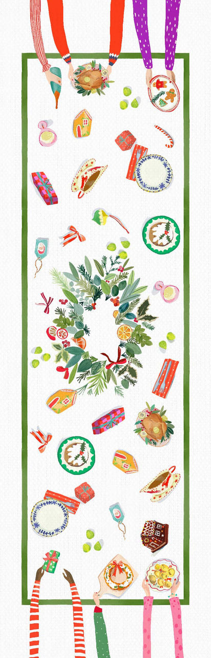 TESSITURA TOSCANA TELERIE HAND ON XMAS RUNNER TAVOLO VIS A VIS DI MISTOLINO  50X170