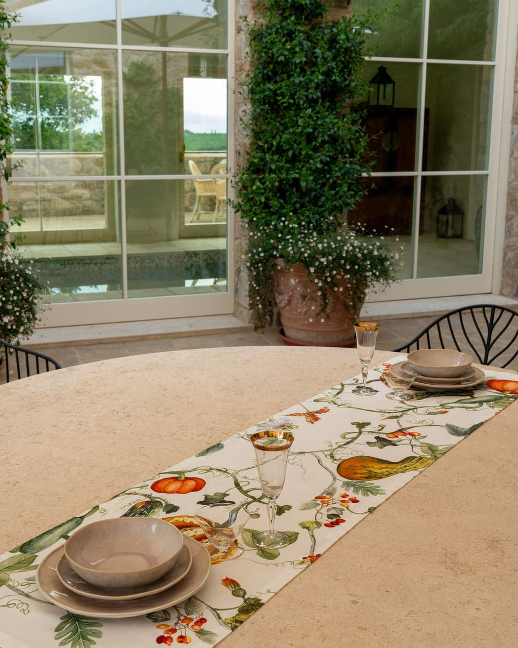 TESSITURA TOSCANA TELERIE KURBIS RUNNER TAVOLO VIS A VIS DI LINO  50X170