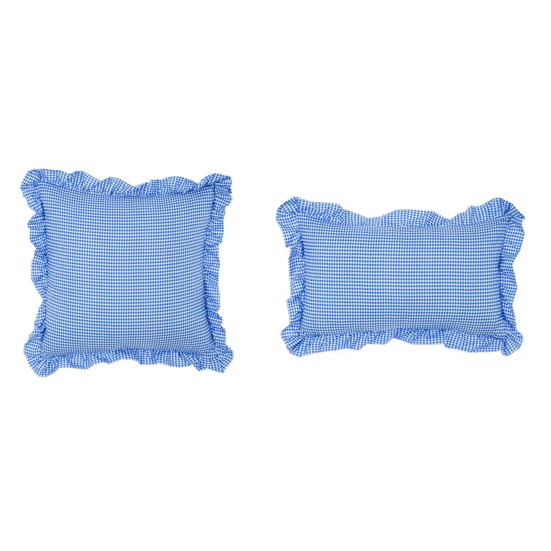 Blanc Mariclò Set 2 cuscini arredo in microfibra azzurro con gala "Sogno Vichy" 30x50 cm - 45x45 cm