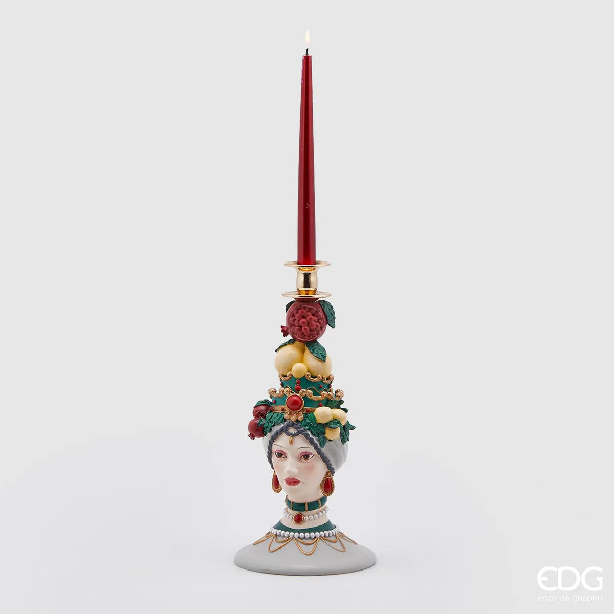 EDG Enzo De Gasperi Portacandela Sicily Pomegrane Verde H36 cm