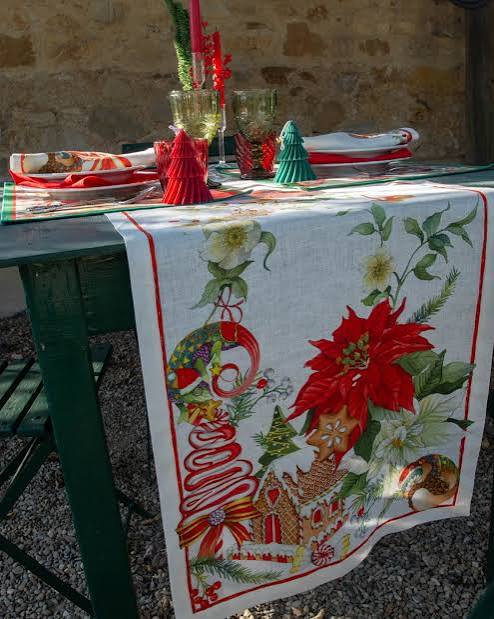 TESSITURA TOSCANA TELERIE MARZAPEPE RUNNER TAVOLO VIS A VIS DI LINO  50X170