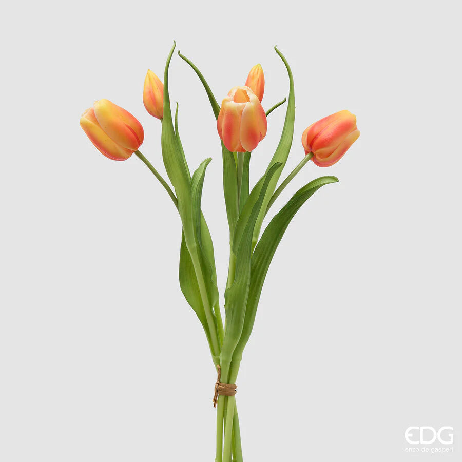 EDG Enzo De Gasperi Bouquet Tulipano Chiuso X4 H 40 Cm con Bocciolo Arancione