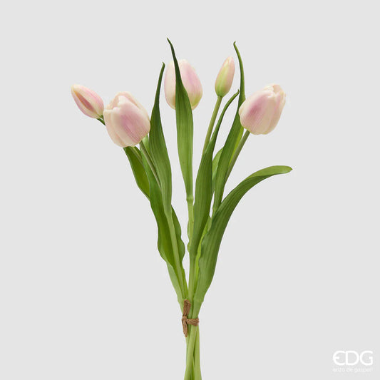 EDG Enzo De Gasperi Bouquet Tulipano Chiuso X4 H 40 Cm con Bocciolo Bianco Rosa