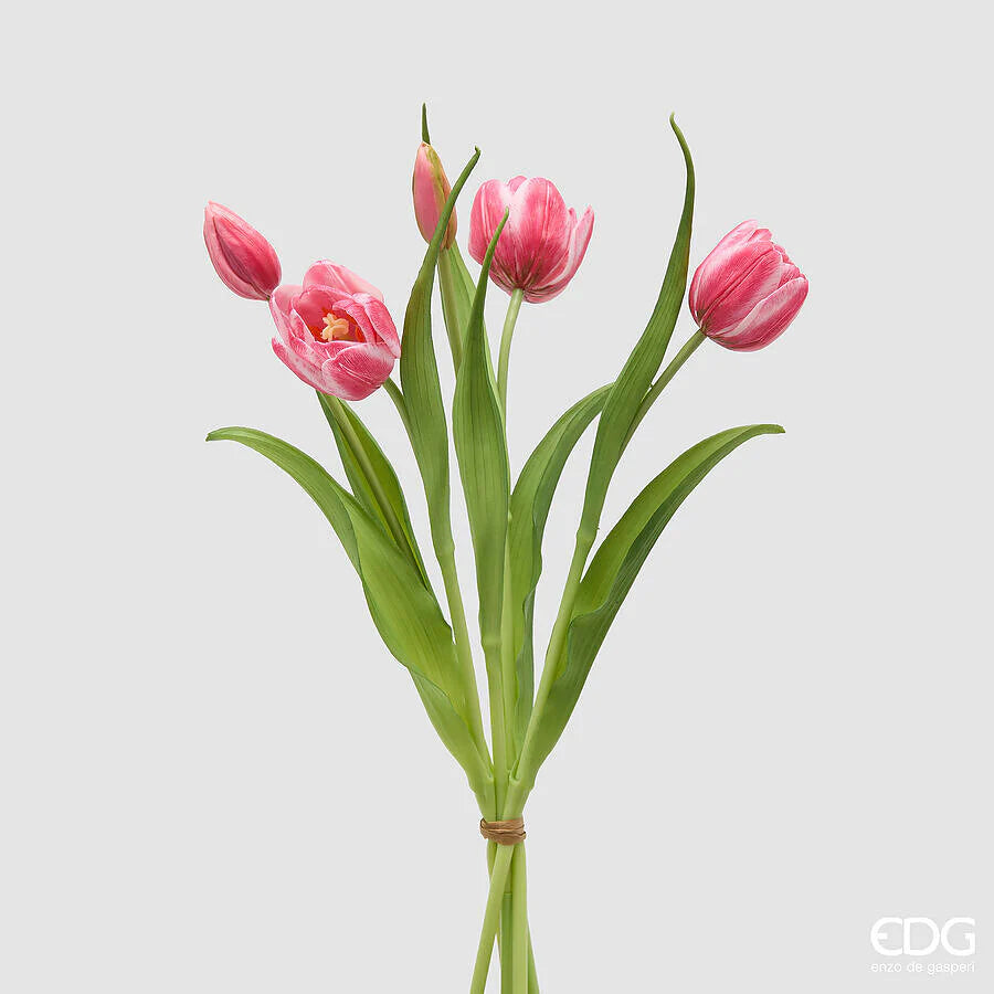 EDG Enzo De Gasperi Bouquet Tulipano Chiuso X4 H 40 Cm con Bocciolo Mauve