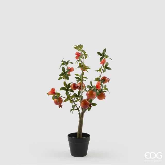 EDG Enzo De Gasperi Melograno con Vaso e Foglie x8 Pianta Artificiale H 60 Cm Rosso