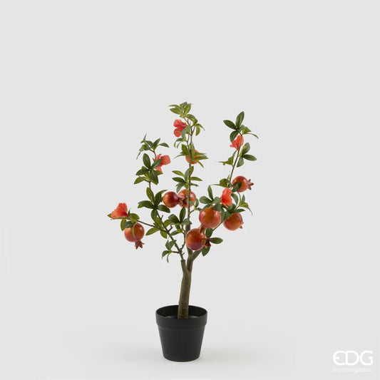 EDG Enzo De Gasperi Melograno con Vaso e Foglie x8 Pianta Artificiale H 60 Cm Rosso