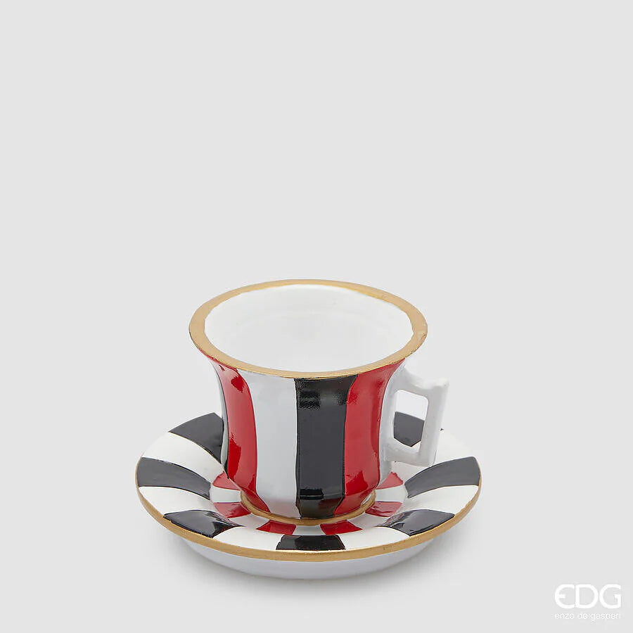 EDG Enzo De Gasperi Portacandela Tazza Natale H 7,5 Cm D 12 Cm White Black