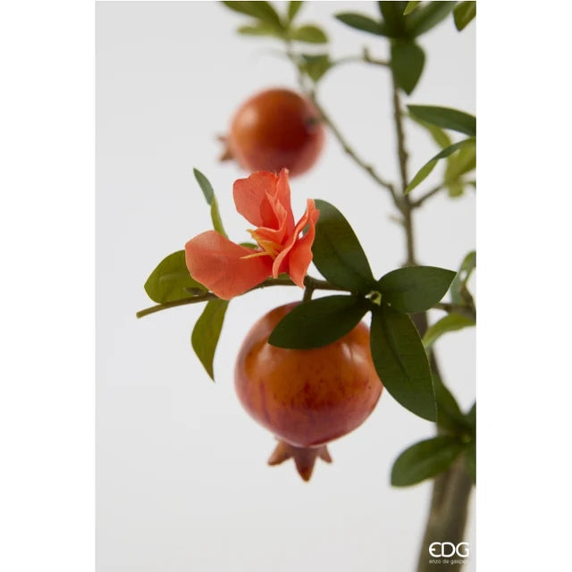 EDG Enzo De Gasperi Melograno con Vaso e Foglie x8 Pianta Artificiale H 60 Cm Rosso