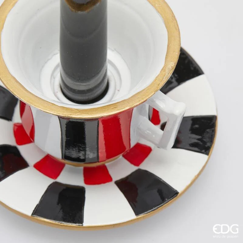 EDG Enzo De Gasperi Portacandela Tazza Natale H 7,5 Cm D 12 Cm White Black