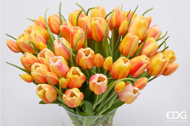 EDG Enzo De Gasperi Bouquet Tulipano Chiuso X4 H 40 Cm con Bocciolo Arancione
