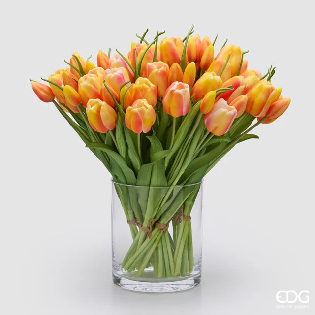 EDG Enzo De Gasperi Bouquet Tulipano Chiuso X4 H 40 Cm con Bocciolo Arancione