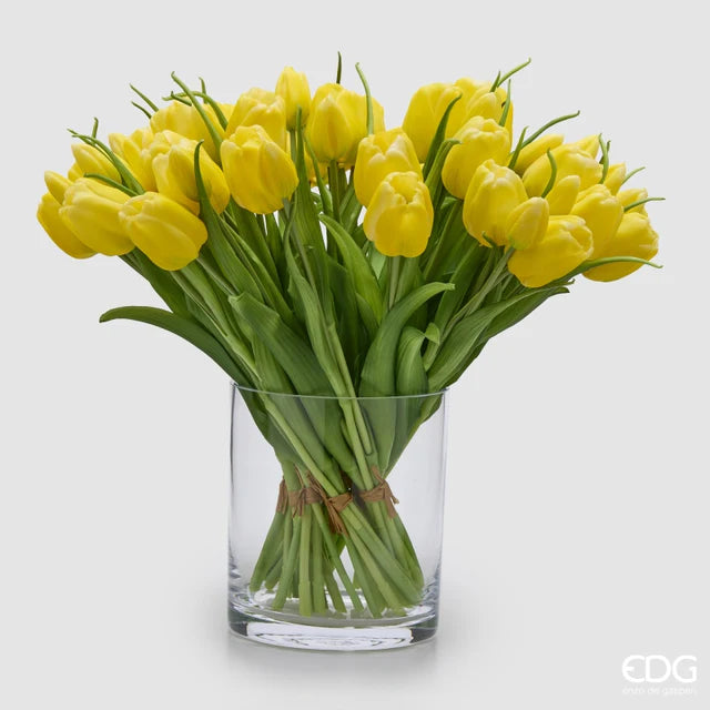 EDG Enzo De Gasperi Bouquet Tulipano Chiuso X4 H 40 Cm con Bocciolo Giallo