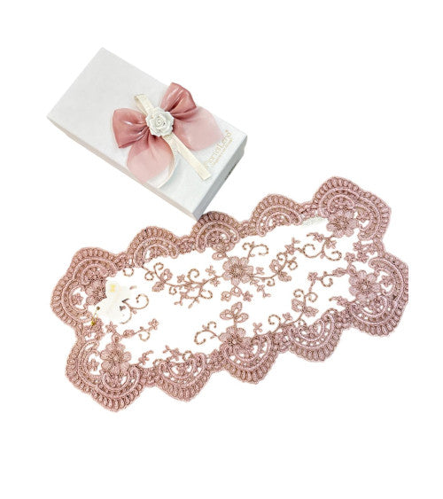 RUNNER ROSA CON SEGNAPOSTO FIORI DI LENA