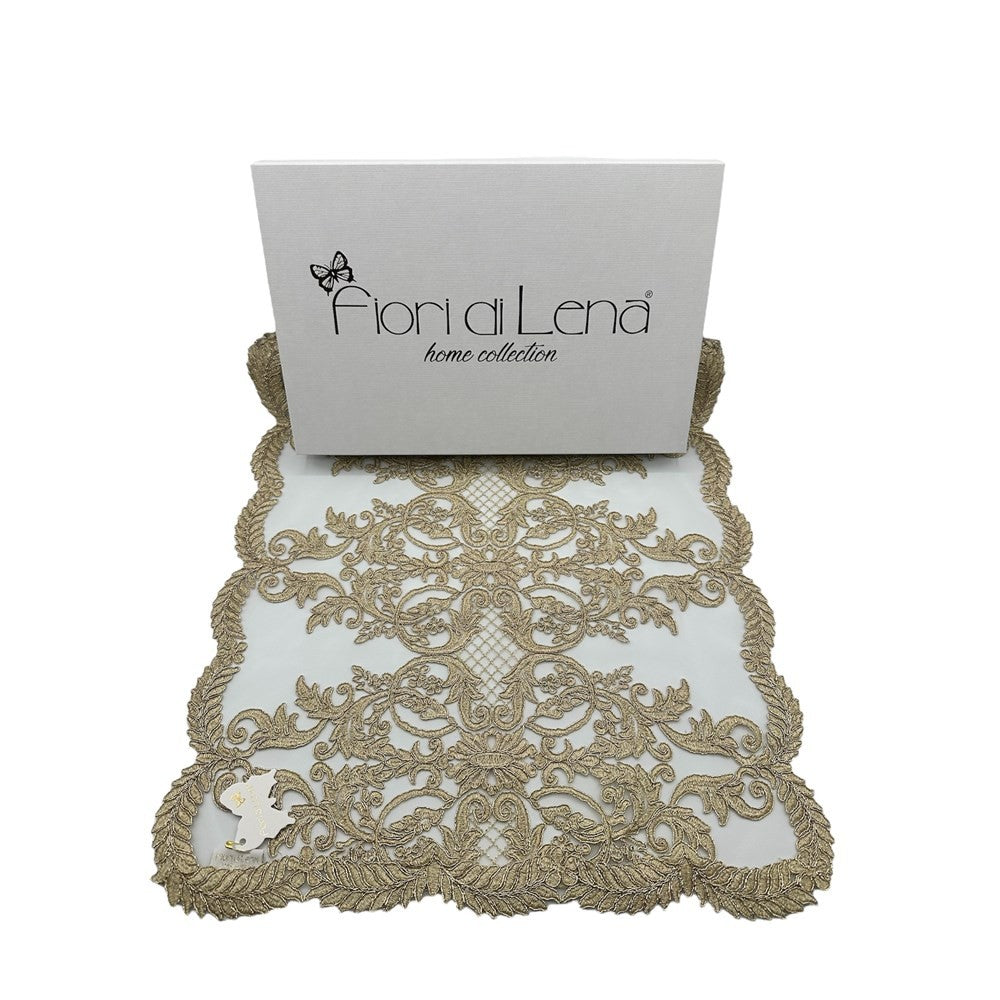 Fiori di Lena - Runner doppio pizzo Impero oro cm 140 x 40
