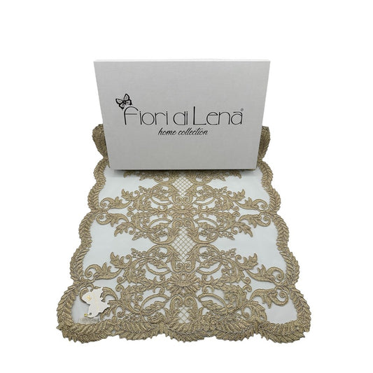Fiori di Lena - Runner doppio pizzo Impero oro cm 140 x 40