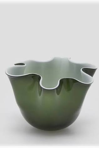 EDG Enzo De Gasperi Vaso Drappo Vetro H 14 Cm D 17 Cm Verde
