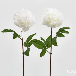 EDG Enzo De Gasperi Peonia Ramo con Foglie Ass. H 58 Cm Pianta Artificiale Bianco 1 Pz