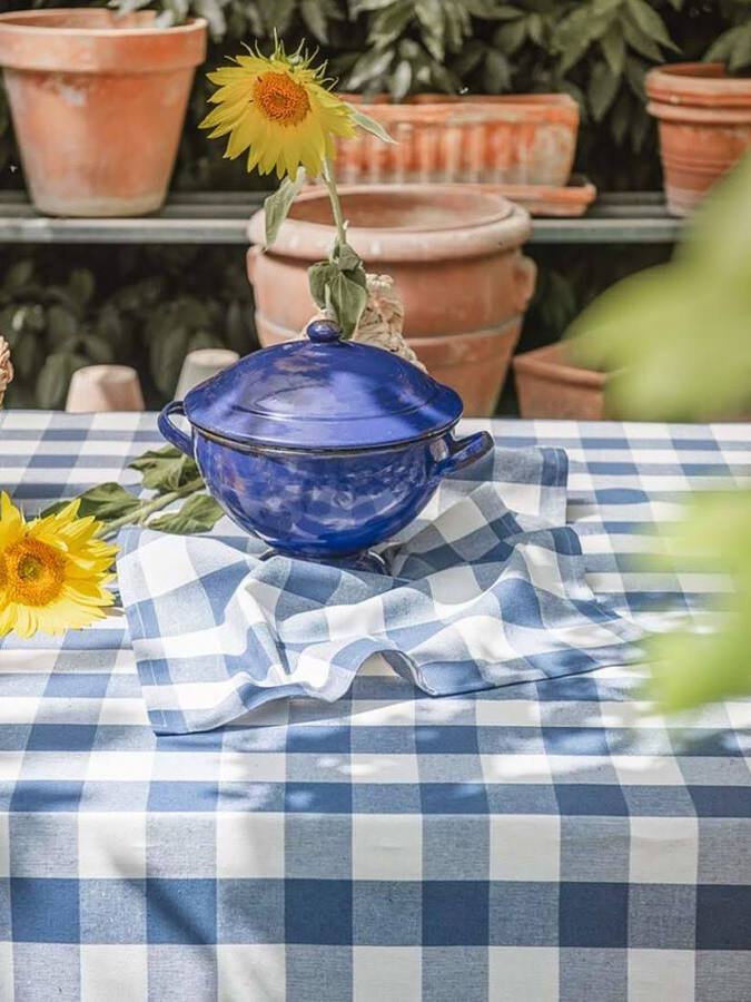 Blanc Mariclò Tovaglia a quadretti in misto cotone avorio/blu "Bolgheri"