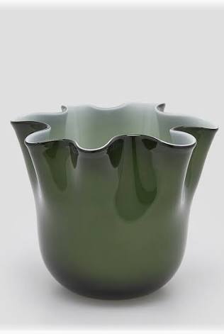 EDG Enzo De Gasperi Vaso Drappo Vetro H 14 Cm D 17 Cm Verde