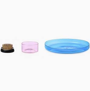 Ichendorf Kenzan set 3 pezzi: 2 vassoi in vetro + 1 flower frog in ottone by Denis Guidone