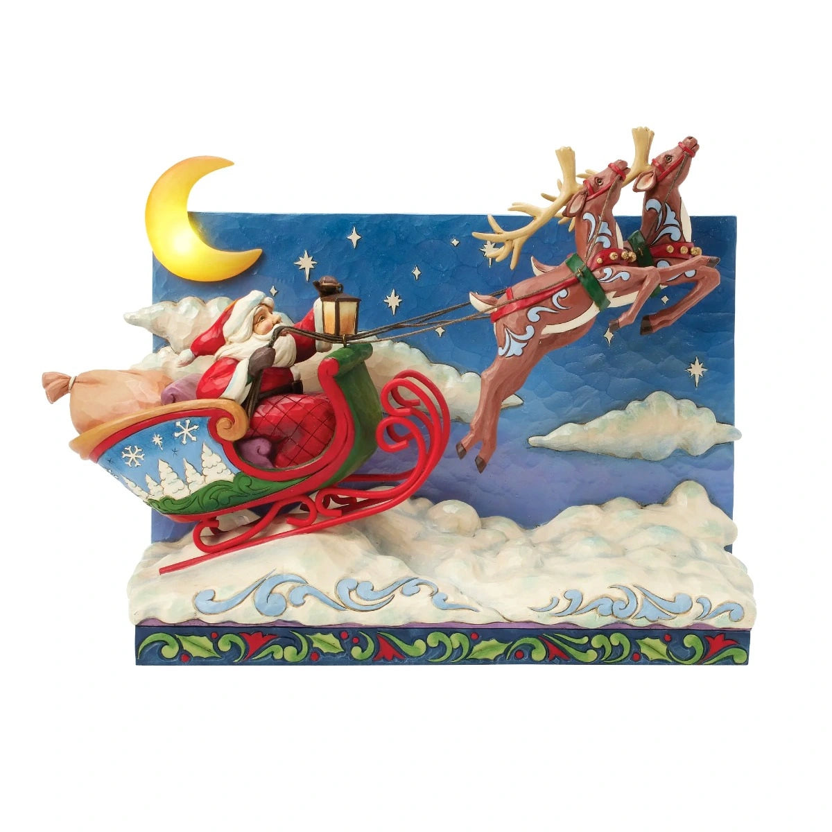 Slitta con Babbo Natale musicale e luminosa 29 cm Jim Shore