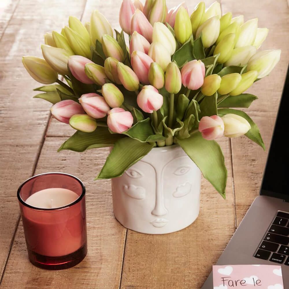 EDG Enzo De Gasperi Bouquet 5 Tulipani Olis Bianco-rosa H 40 cm