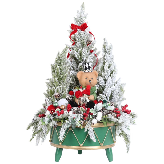 Albero di Natale Tamburo con Orsetto "Paesaggio Invernale" Fiori di Lena 65x40 cm.